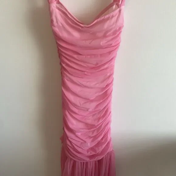 Norma Kamali Pink Walter Ruched Off‎ The Shoulder Fishtail Gown Size XS - Picture 9 of 16